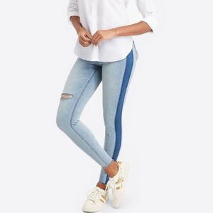 Spanx Distressed Side Stripe Blue Skinny Jeans